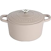 Crock Pot Artisan 7-Quart European Enameled Round Cast Iron Dutch Oven Pot With Lid - Matte Dusty Pink