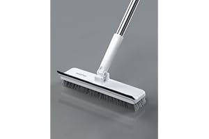FUNEST Floor Scrub Brush, 2 in 1 Long Handle Deck Brush with Floor Scrubber, F12 Scrape Brush Stiff Bristle Shower Scrubber for Patio, Bathroom, Garage, Kitchen, Wall, Tub, Tile and Swimming Pool
