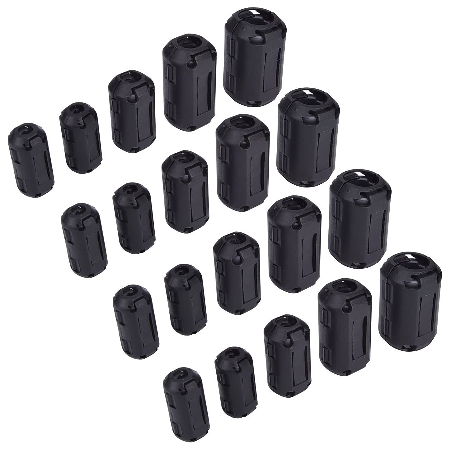 Photo 1 of Mateda Ferrite Ring Core Ferrite Beads Clip RFI EMI Noise Suppressor Anti-Interference Cable Clip for 3.5mm/ 5mm/ 7mm/ 9mm/ 13mm Diameter Cable, Black (20)