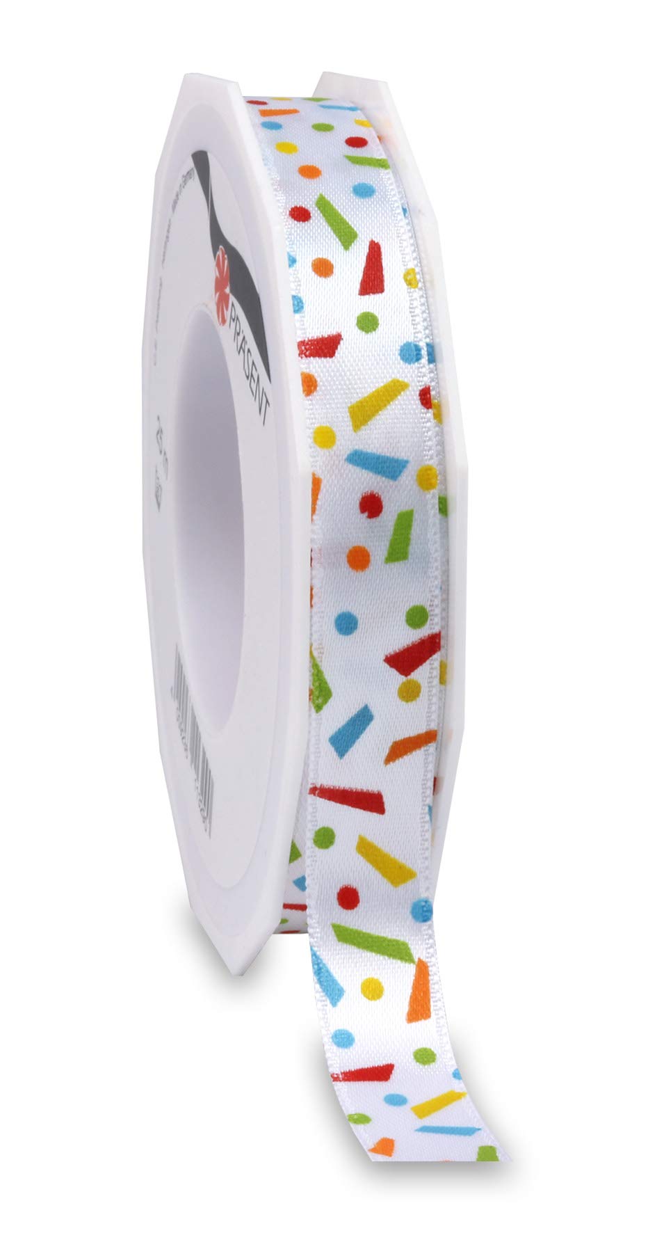 Präsent - Konfetti Printed Satin Ribbon Colorful 15 mm Width, 20 m Length