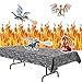 FAKKOS Design Dragon Party Supplies Decor Set - Flame Backdrop, Stone Table Cover, Dragon Cutouts