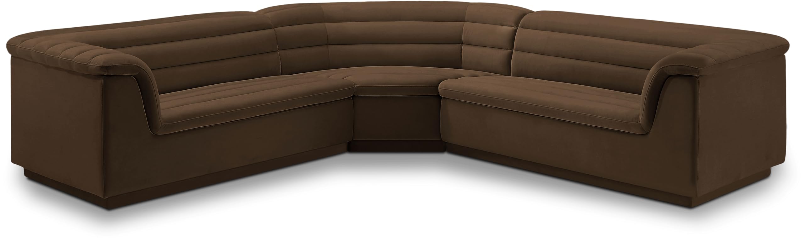 Photo 1 of *** BOX LEFT ARM*** MISSING BOX RIGHT ARM***
Meridian Furniture 194Brown-Sectional Cascade Collection Modern | Contemporary Modular Sectional with Soft Brown Velvet Fabric, Deep Channel Tufting, Curved Arms, 148" W x 80" D x 28" H, Brown