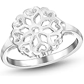 AeraVida Stunning Carved Flower with Mini Heart-shaped Sterling Silver Ring-8 | Delicate Wedding Rings For Women | Flower Silver Rings for Women | Sterling Silver Rings Sizes (8)