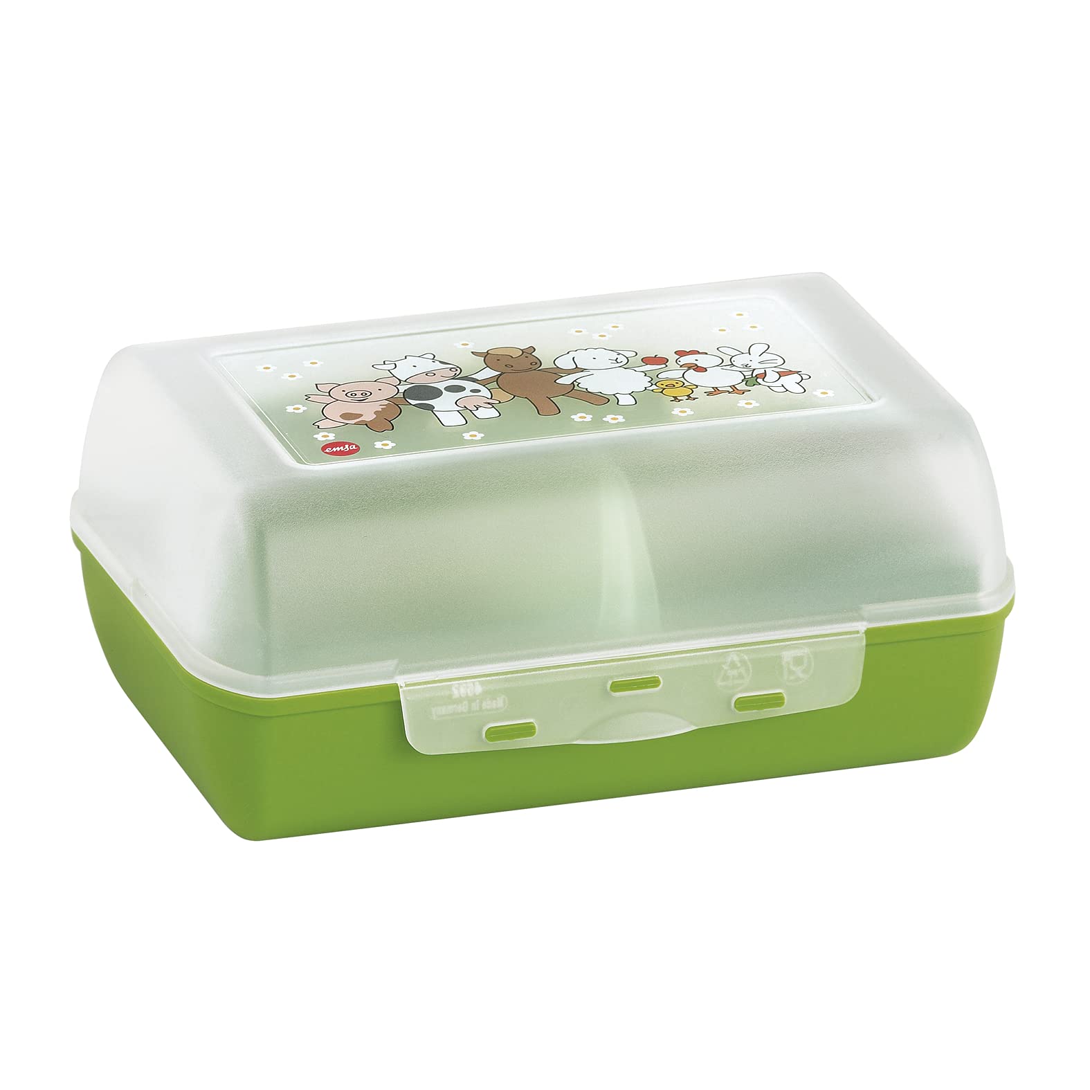 Emsa 513791 Variabolo Farm Family kids snack or lunch box 16x11x7cm transparent, Grün