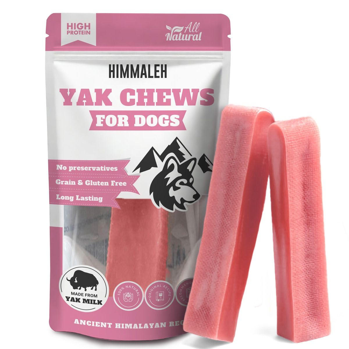 Himmaleh Strawberry Yak Chews for Dogs - Yak chews for dogs medium (pack of 2) - dog chews long lasting natural -Protein Rich Long lasting dog chew- Toothsome Yak Bars for Dogs- natural dog chews
