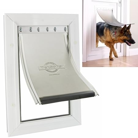 Hundetür sicher und leise Hundeklappe 70x40 cm(Innenmaße 64x36cm) Klapptür Hund Hunde Rahmen weiß mit Aluminium-Rahmen und 2-