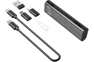 AMZPILOT Multifunctional Compact Cable Card, Portable Storage Box with Micro USB A Type C Light USB Adapter Kit, 60W Charging and Data Transfer 1ft Cable Kit, Sim Tray Eject Tool Slots - Translucent Black