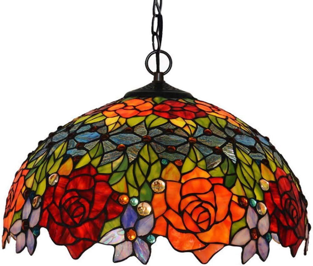 18Inch Rose Design Tiffany Style Ceiling Pendant Light Fixture with