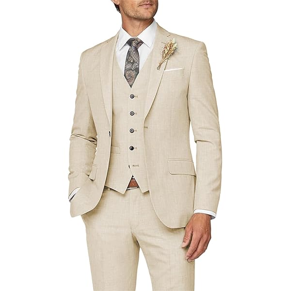 SPTALLFITJSV Men's Beige 3 Piece Suit Slim Fit Elegant Men's