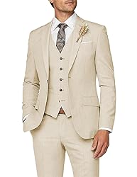 Wangyue Men's 3 Piece Suit - Beige Dinner Party