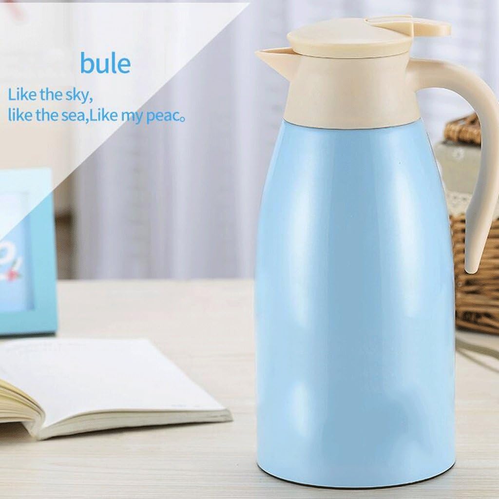 Insulation pot Home 304 Stainless Steel Hot Water Bottle Heat Preservation High Capacity Kitchen Restaurant Bedroom Warm Pot Kettle Glass Liner 2L Rollsnownow (color : Blue)
