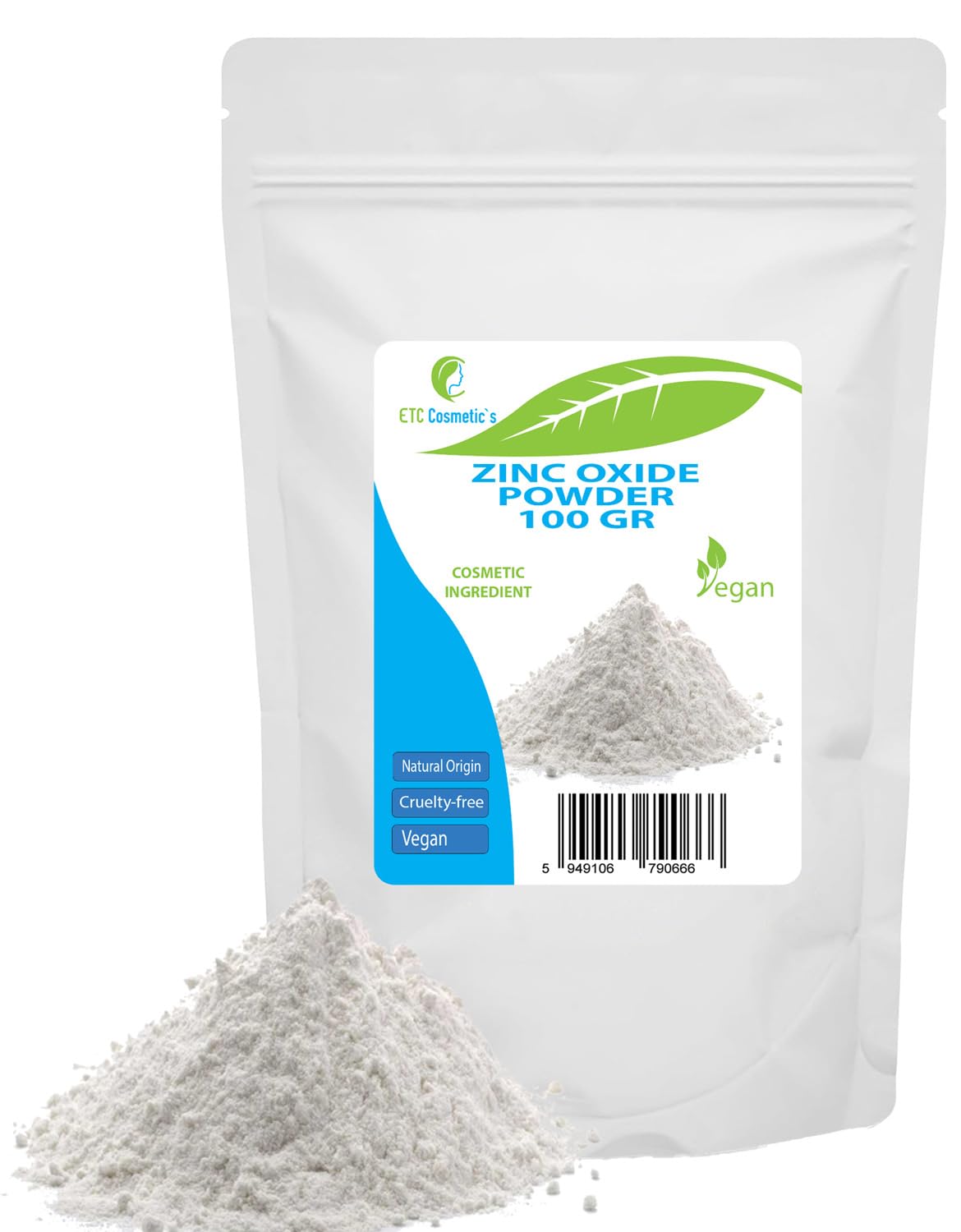 Zinc Oxide Powder - 100 gr - Cosmetic Ingredient, high Purity Material, Non-Nano