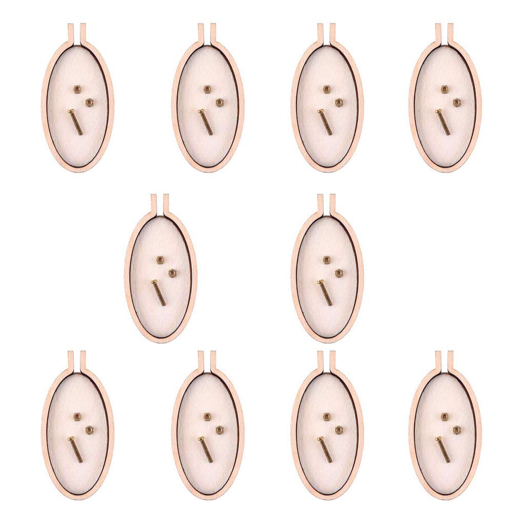 10 Pieces Mini Wood Hoops Punched for Cross Stitch Round Embroidery Hoop Frame Cross Stitch, Arts, DIY Crafts Tool (Oval Form-6.7cm*3.2cm)