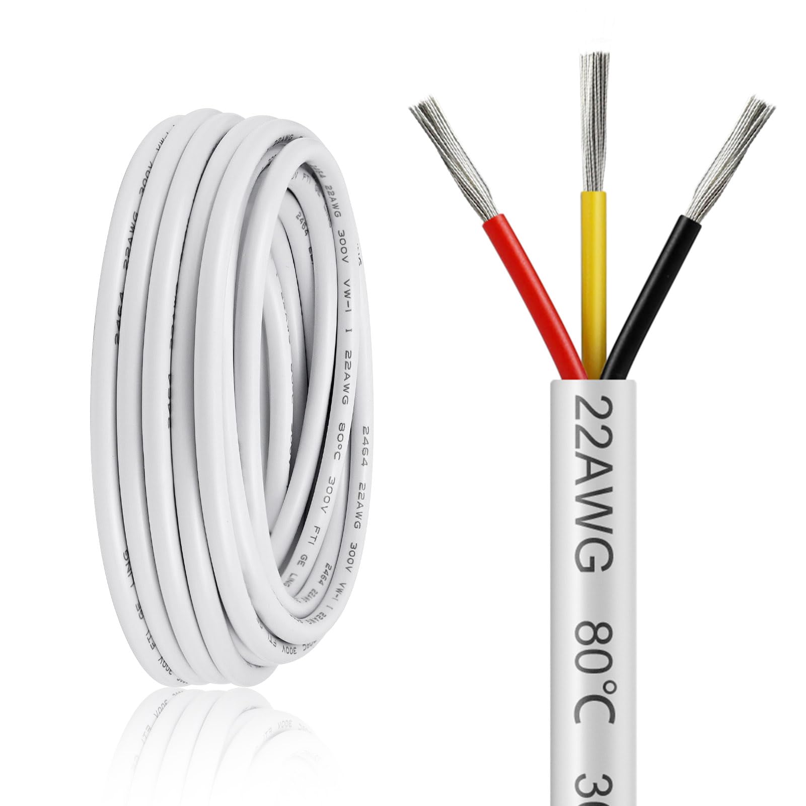 Photo 1 of 10FT 22 Gauge Wire 3 Conductor, 22AWG Electrical Wire, 22/3 Oxygen Free Stranded Tinned Copper Wire, Insulated Low Voltage Cable for LED Lamps Lights Automotive