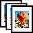 RR ROUND RICH DESIGN 11x14 inch Picture Frames Made of Solid Wood and HD Glass Display Photos 8x10 with Mat or 11x14 Without Mat 3PK Black
