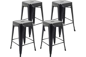 MFD LIVING MFD 24 Inch Metal Bar Stools Counter Height Bar Chair Indoor Outdoor Backless Kitchen Stools Set of 4 Black