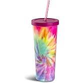 Manna Chilly Double-wall Vacuum Insulated Stainless Steel Tumbler with Splash-proof Lid and Reusable Tritan Straw - 24 Oz - Bright Swirl