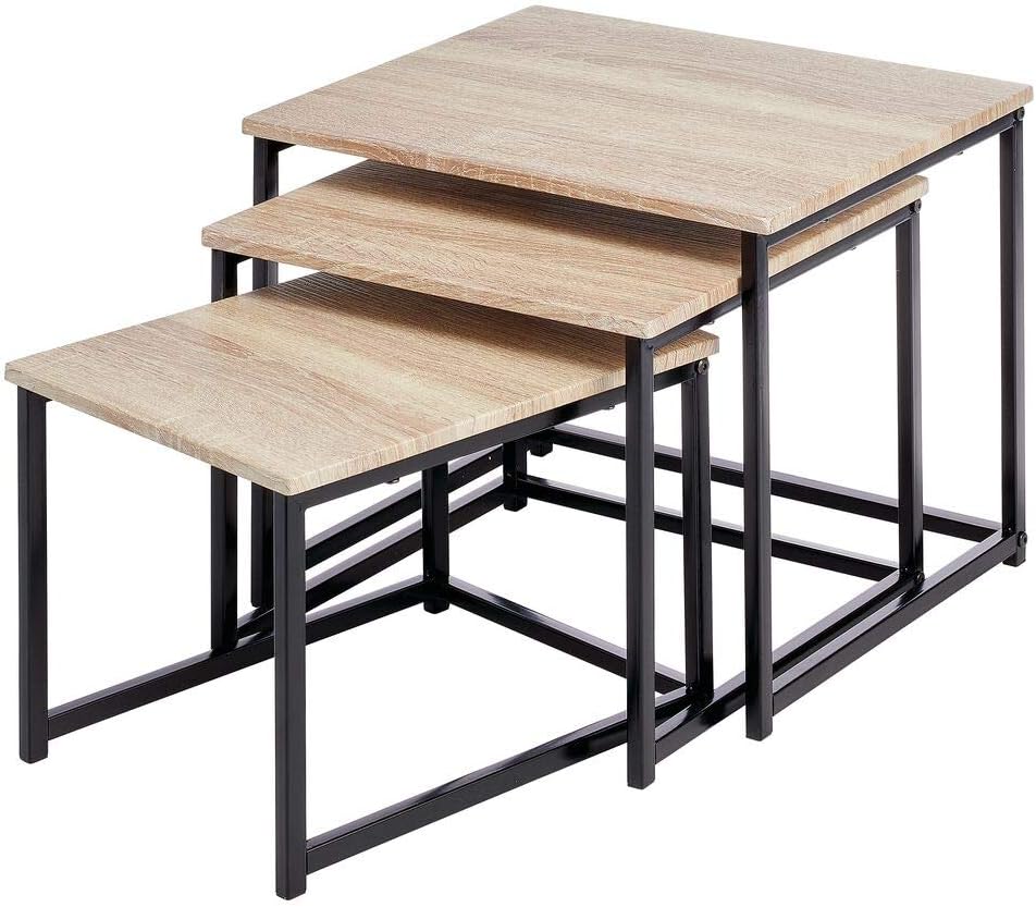 mDesign Modern Farmhouse Nesting Side/End Table - Metal Wood Design - Sturdy Vintage, Rustic, Industrial Home Decor Accent Furniture for Living Room, Bedroom - Set of 3 - Natural/Black: Home & Kitchen