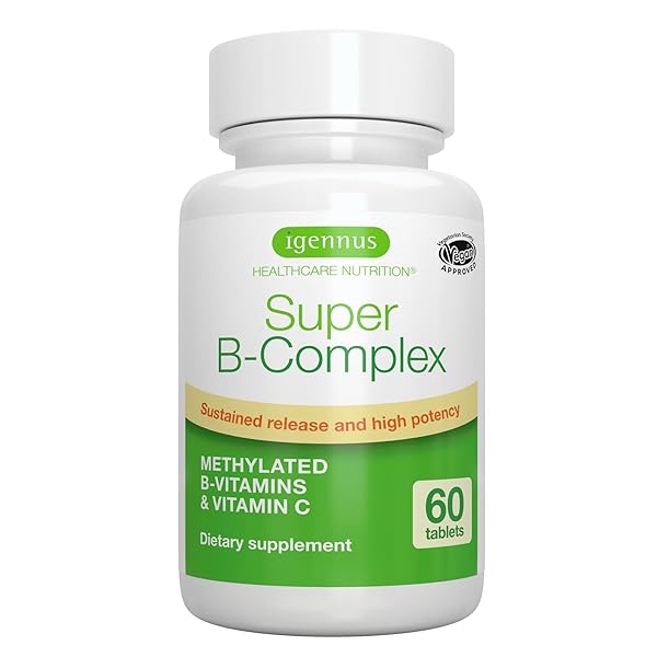 IGENNUS SUPER B-COMPLEX METHYLATED B VITAMINS, SUSTAINED RELEASE, CLEAN LABEL, MTHFR SUPPLEMENT WITH METHYLFOLATE & B12 METHYLCOBALAMIN, VEGAN, LAB VERIFIED, 60 SMALL TABLETS