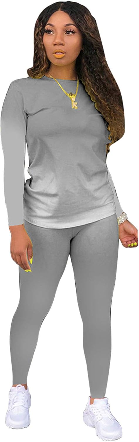 Tie Dye Women 2 Piece Outfits for Women Sexy Bodycon Outfits Plus Size Tracksuits Crewneck Long Sleeve T Shirts Pant Set Grey L at  Women’s Clothing store