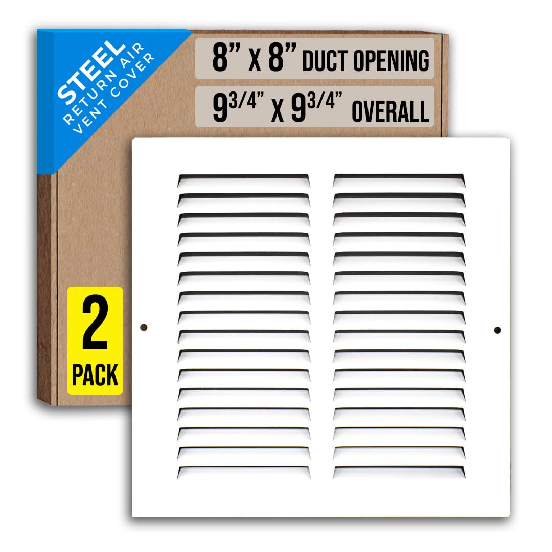 Photo 1 of [2 Pack] Fits 8x8 Duct Opening | Steel Return Air Grille by Handua | Vent Cover Grill for Sidewall and Ceiling | White | HVAC Cold Air Intake Grille | Outer Dimensions: 9.75"W X 9.75"H