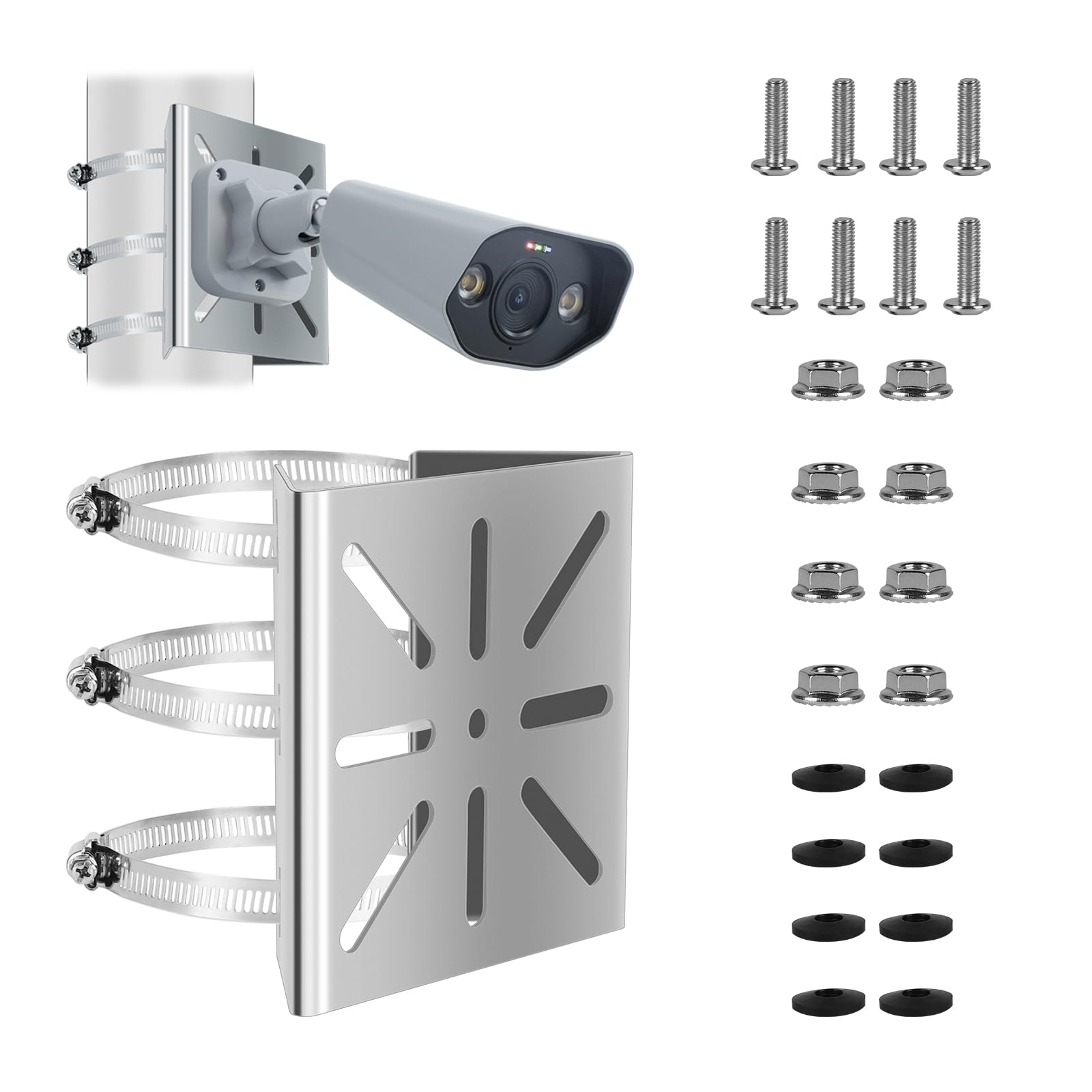 SUPAWAY Pole Mount Surveillance Camera Mount with 3 Adjustable Loops, Diameter 100 mm, Stainless Steel Vertical Pole Mount, Universal Vertical Pole Mount for IP Cameras, CCTV Cameras Outdoor