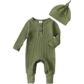 Twopumpkin Baby Boy Coming Home Outfit Jumpsuit | Newborn Baby Boy Long Sleeve Onesie, Ribbbed Romper, Newborn Coming Home Outfit, Infant Fall Winter Clothes with Hat