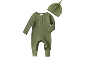 Twopumpkin Newborn Baby Boy Girl Knit Onesie Romper Newborn Coming Home Outfit Infant Fall Winter Spring Clothes with Hat