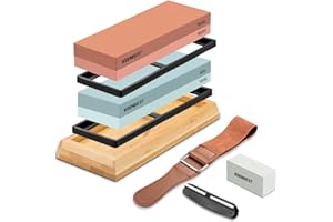 KEENBEST Actual Grit Premium Material Whetstone Set 2 Side Grit 400 1000 3000 8000 Sharpening Stone Professional Kitchen Knife Sharpener Stone Kit Wet Stones Bamboo Base Angle Guide Red