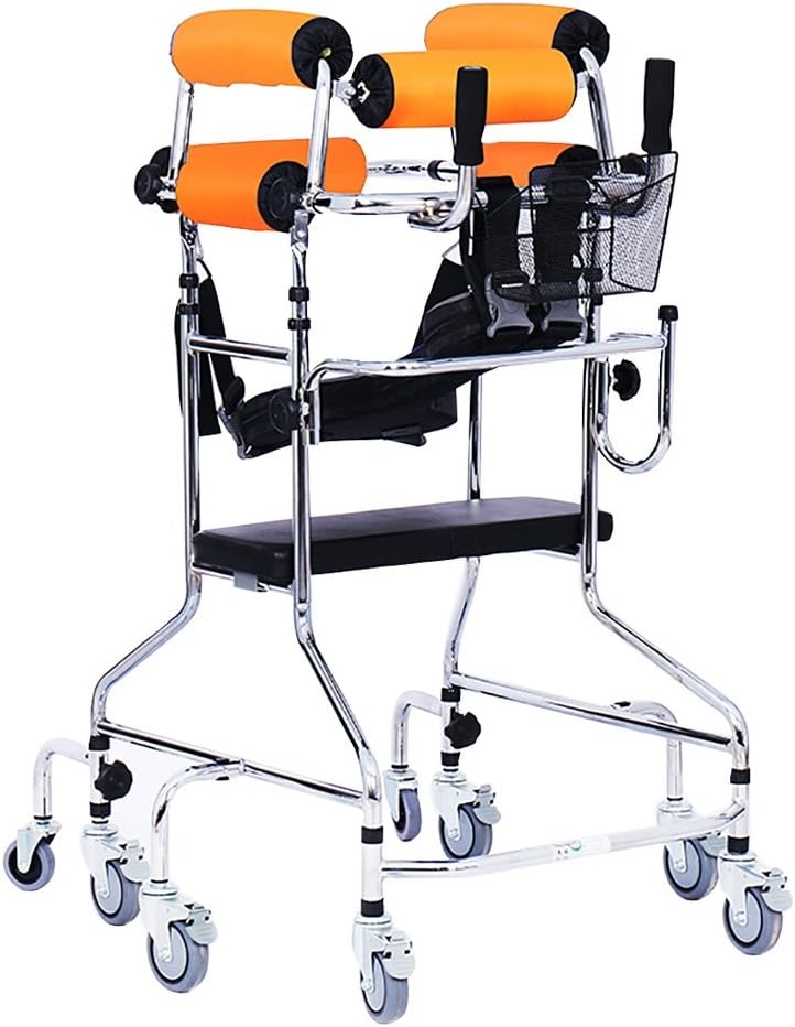 Lxn Standing Walk Stand/Walker/Walk Aid/Stand Frame With Seat Wheel Rehabilitation Device Folding Height Adjustable Old Man Walker Lower Limb Walker Orange 8 Wheel With Seat Plate