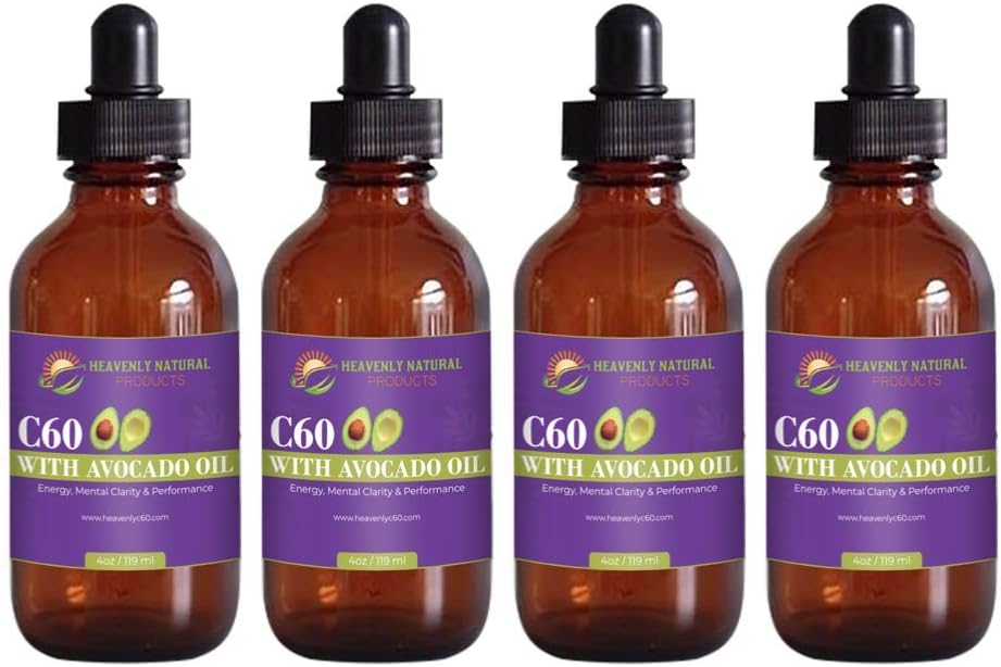 Heavenly C60Avocado Oil - Organic, Ultra Pure, No Solvent Fullerene Carbon60 - Antioxidant, Energy, Brain Power and Bodybuilding Performance Supplement - 4 Oz / 119 Ml Amber Bottle