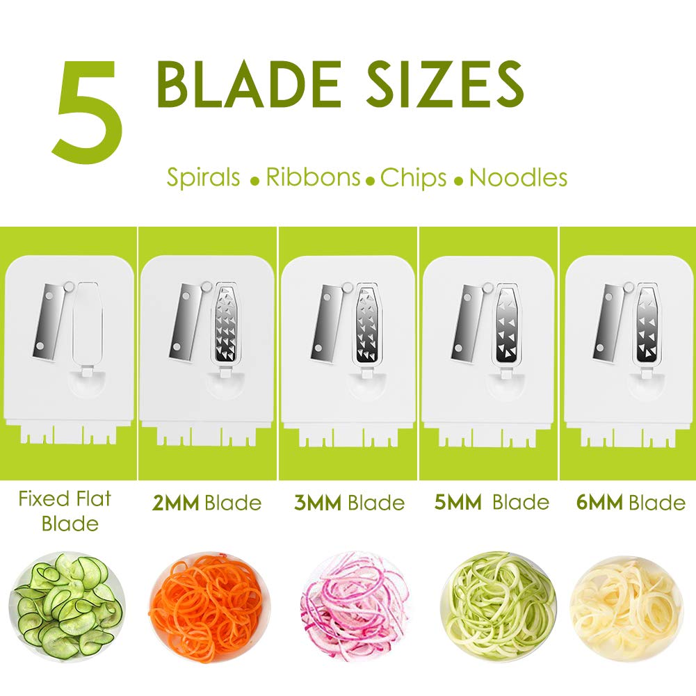 Coupe-Légumes Spirale de légumes avec 5 lames, Trancheuse à Spirale, Découpe-légumes facile à utiliser pour transformer vos fruits et légumes en spirales, juliennes, spaghettis, nouilles, rubans ou vermicelles