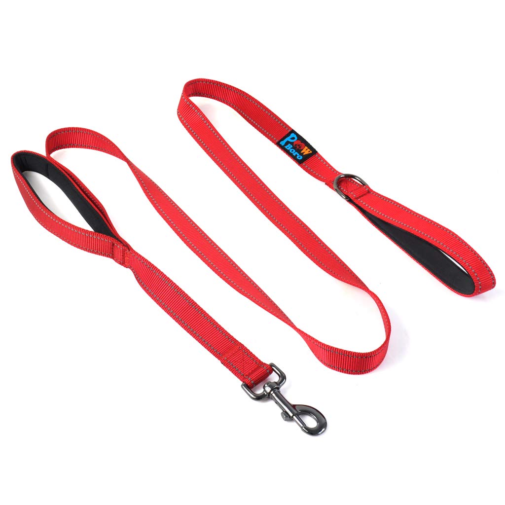 Powboro Double Handle Dog Lead, 6ft Long Traffic Padded Two Handle, Reflective Stitching, Heavy Duty for Control of Small, Large or Medium Dogs Safety Training Walking Hiking (Red)