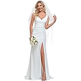 Ever-Pretty Women’s V Neck Sleeveless Bridal Wedding Dress with Slit Floor Length Mermaid Gown for Bride White 0121B