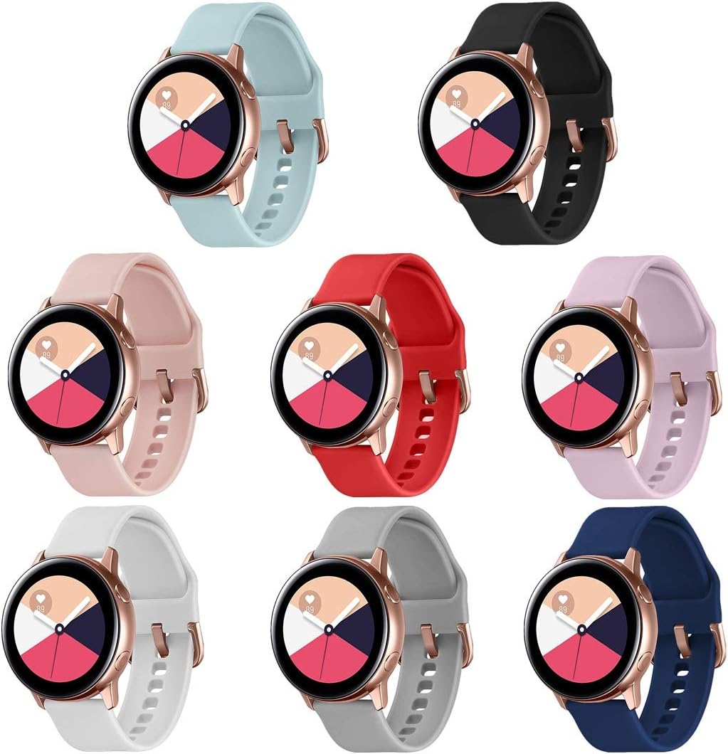TECKMICO 8PCS Galaxy Watch Active/Active 2 Bands,20mm Replacement Bands Compatible for Galaxy Watch Active 2 40mm/44mm,Galaxy Active 40mm/Galaxy Watch 42mm with Rose Gold Watch Buckle