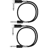 Augioth 12 Inch 2 Pack Guitar Patch Cable 30 CM Straight to Angled | Performance Guitar Effect Pedal Cables Standards size Nickel Plated Plug