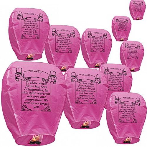 Premium Quality Sky Floating Hot Air Balloon, Biodegradeable, Rice Paper, Chinese, For Parties, Weddings, Birthdays, Memorials, &amp; Other Gatherings/Celebrations/Events (In Memory Of, Pink, 10 Pack)