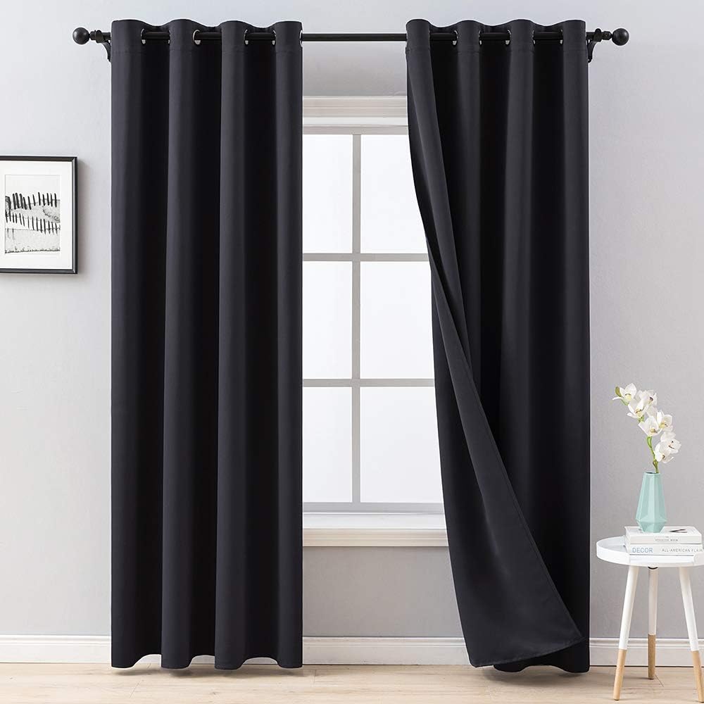 MIULEE Black Blackout Curtains for Living Room 2 Panel Set