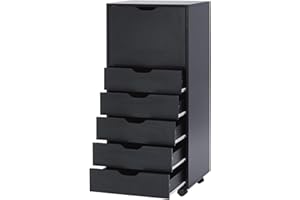 NAOMI HOME Optimized for Office, Craft, and Clothing Storage! Carly Tall Design 6-Drawer Black File Cabinet on Wheels: Elevate Your Organization with Stylish Solutions! Ideal for Filing and Home Office Needs