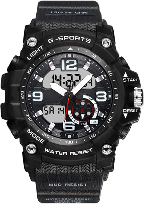 Amazon Diray メンズデジタル腕時計 デュアルタイム 防水 アウトドア 多機能 スポーツ腕時計 Free Size ブラック メンズ腕時計 腕時計 通販