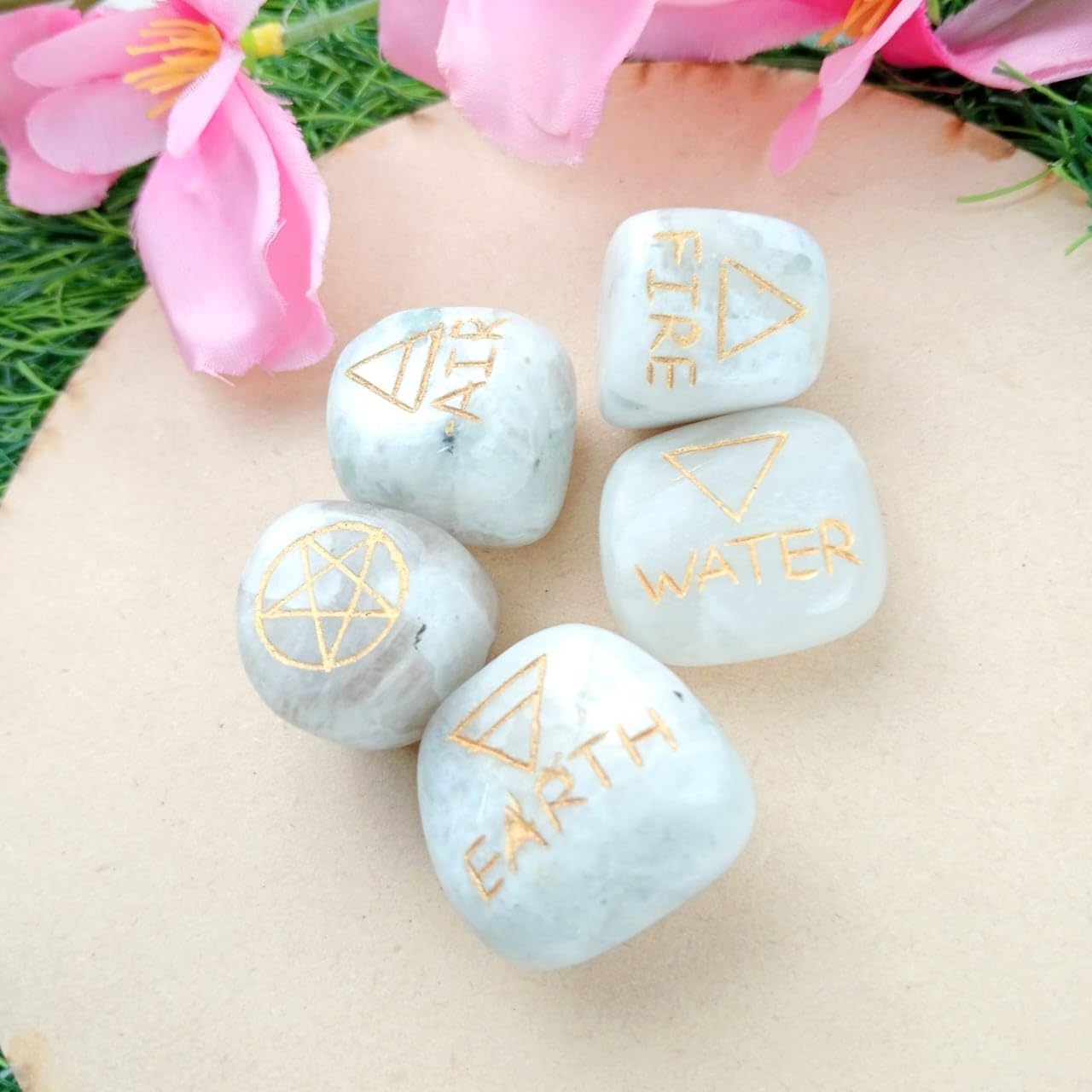 Jet International Rainbow Moonstone 5 Elements Tumbled Stones Approx. 0.75" to 1"inch Energized Charged Cleansed Free Booklet Crystal Therapy Image is JUST A Reference.