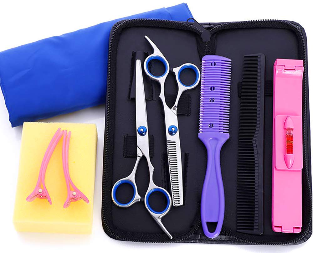 Gresunny Hairdressers Scissors Set Stainless Steel Professional Hair Scissors Thinning Scissors with Comb Clip Pouch for Barber Salon Home for Men Women Baby