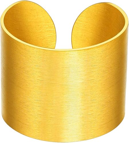 Amazon Richsteel オープンリング 指輪 メンズ 18金メッキ ゴールド ヘアライン仕上げ シンプル 太め 17mm 調整可能 金属アレルギー 男女兼用 アクセサリー 12号 25号対応 リング 通販