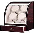 CHIYODA Watch Winder For 4 Watches + 3 Storage, Qiuet MABUCHI Motors, LCD Display & Control Screen (Brown01)