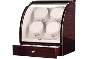 CHIYODA Watch Winder For 4 Watches + 3 Storage, Qiuet MABUCHI Motors, LCD Display & Control Screen (Brown01)