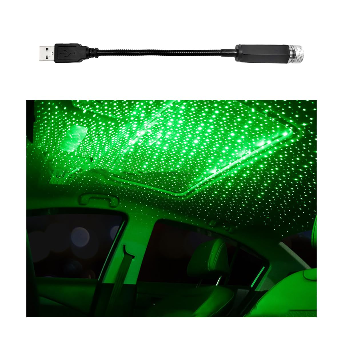 Photo 1 of Suvnie USB Projector Night Light, Highlighted Car Roof Light, Auto Interior LED Romantic Atmosphere Light, Adjustable Night Lamp for Bedroom Party, Universal Decor Car Accessories (Green)