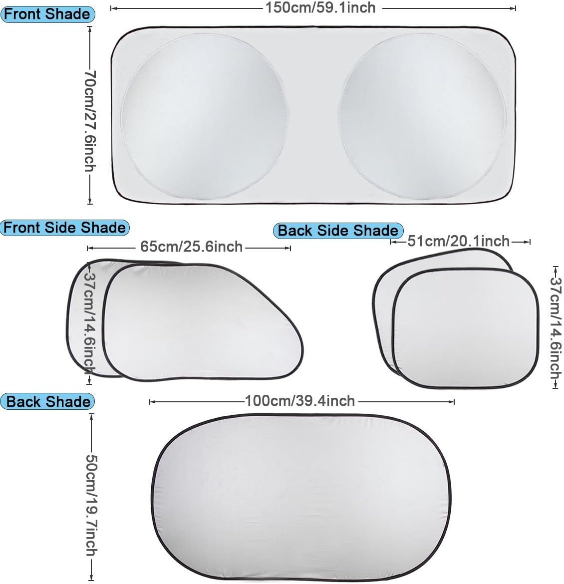 Invool Car Windshield Sunshades, Silver Collapsible Portable Block UV Rays Car Sun Protector with 1 for Front Window, 4 for Side Window and 1 for Rear Windscreen (6-Pieces Set)