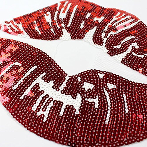 HMQD Sequins Lips Sew On Patches For Clothing Embroidered Appliques DIY Fabric Badges Apparel Accessories Patches Stickers