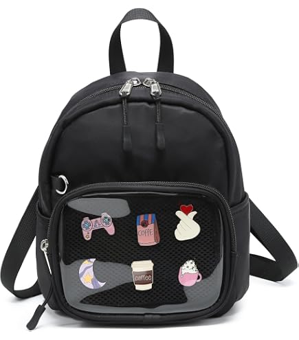 akuma press mini ita backpack MILLEVIBE with Pin Display Insert & Cute Pins The Nightmare Before Christmas Jack Skellington coffin mini bag accessory includes an interior zippered pocket with a removable collectible pin display insert Black Large Capacity Ita Backpack