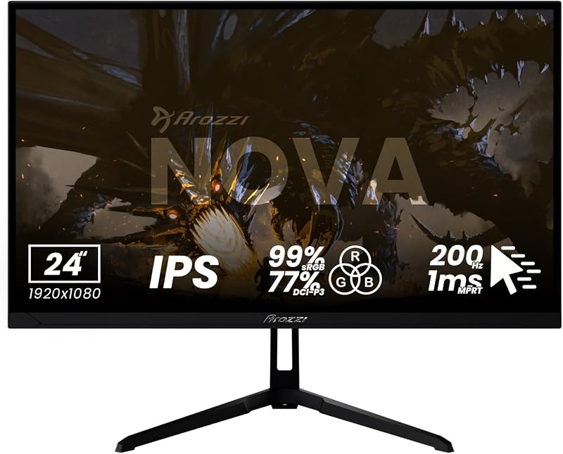 Nova 24" Monitor Gaming IPS FHD 200 Hz, 1 ms, FreeSync, HDR, Altavoces Integrados – Negro